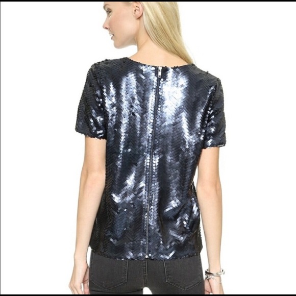 J.O.A. Blue Sequin Chevron Top Anthropologie - Picture 4 of 5